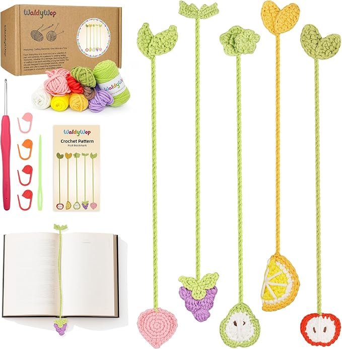 WaldyWop Crochet Kit for Beginners: 5 PCS Fruit Bookmarks Crochet Kits w/ 40% by WaldyWop