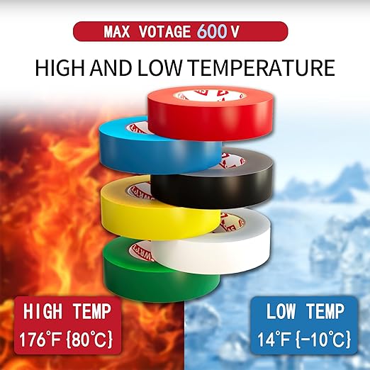 SWRT 6 Pack Colored Electrical Tape, 0.75 in x 33 FT High Temp Electric Tape Under 600V for All Weather, UV Protection, Flame Retardant, Suitable for Domestic, Commercial, and Industrial environments