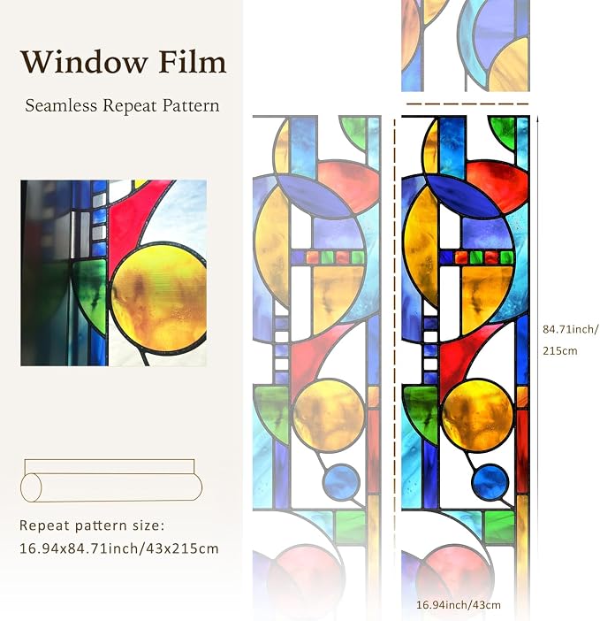 Original Hand Drawn Faux Stained Glass Window Film, Double-Sided Static Film - Image 4