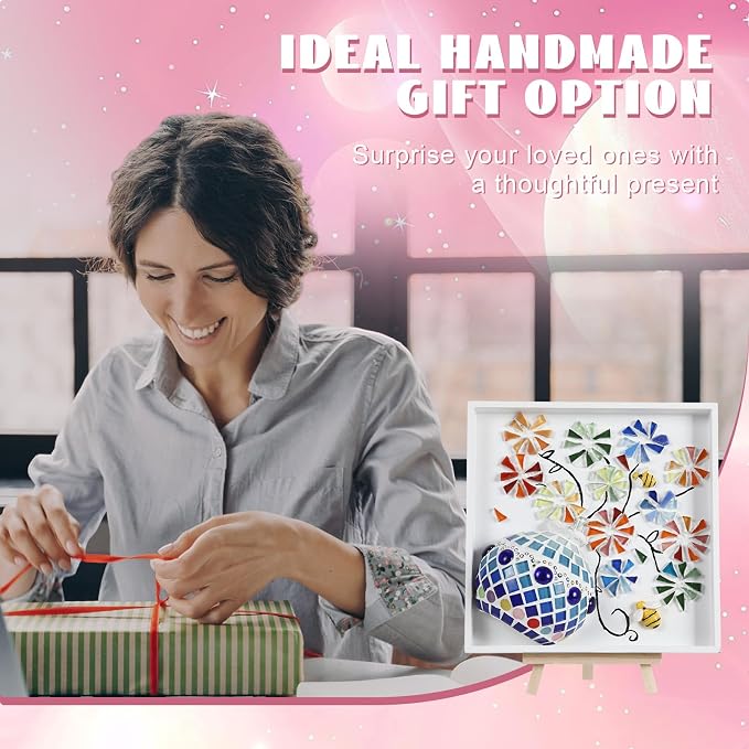 Fuyoooo 2 Sets DIY Vase Mosaic Painting Kit DIY Mosaic Arts and Craft Kits - Image 6