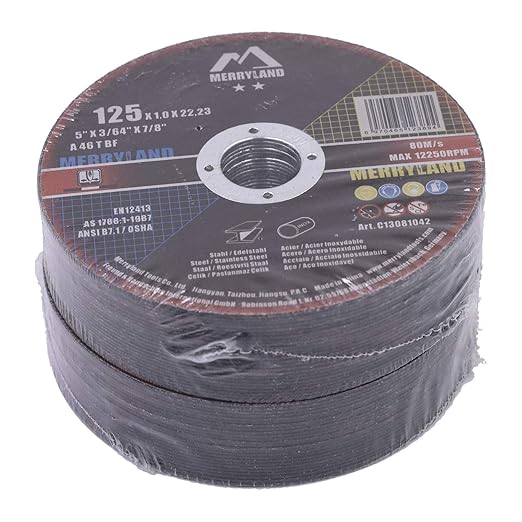 Merryland 5 Inch Metal Cutting Wheel, Stainless Steel, Iron, 50 Pack, C13081042, Angle Grinder Compatible