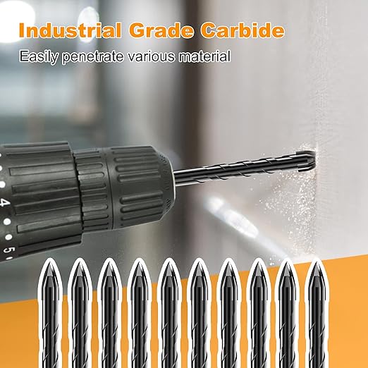 Masonry Drill Bit Set 1/4" (10PCS) - Cement Drill Bit, Professional Concrete Drill Bit Set for Glass/Brick/Cement/Tile/Etc, Industrial Strength Carbide Cross Drill Bit Tip, by TITGGI