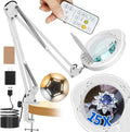 15x Magnifying Glass with Light and Clamp Stand - Long Arm Magnifying Lamp with Remote & Dust Cover - Hands-Free 5 Color Desktop LED Magnifier Lamp with Light for Reading, Crafts, Hobbies, Close Work