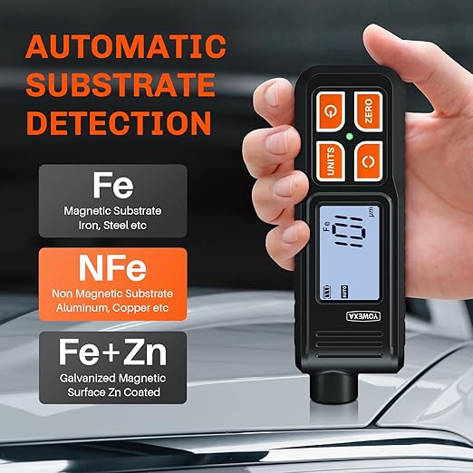 EC-370A Paint Thickness Gauge for Cars, Digital Car Paint Tester with Auto Fe/NFe/Zn Detection, Portable Mil Coating Thickness Tester for Used Car Buyers, Auto Detailers and Workshops