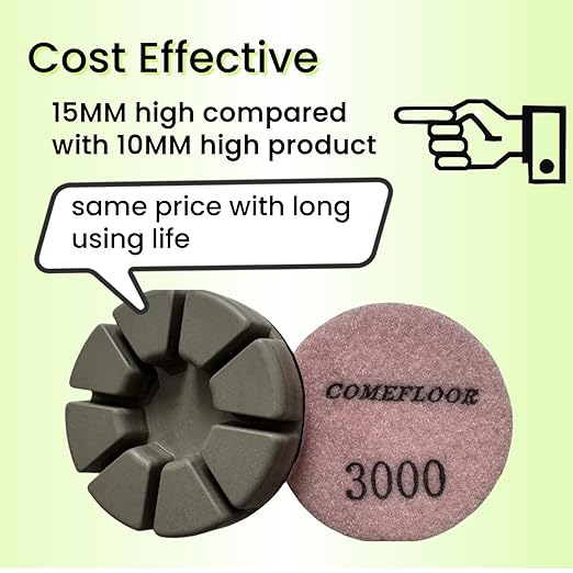 Diamond Floor Polishing Pucks for Terrazzo, Marble, Granite, Concrete Floor, 3 Inch 15mm Resin Bond Hook and Loop Polishing Pad, 3000#, 3PCS