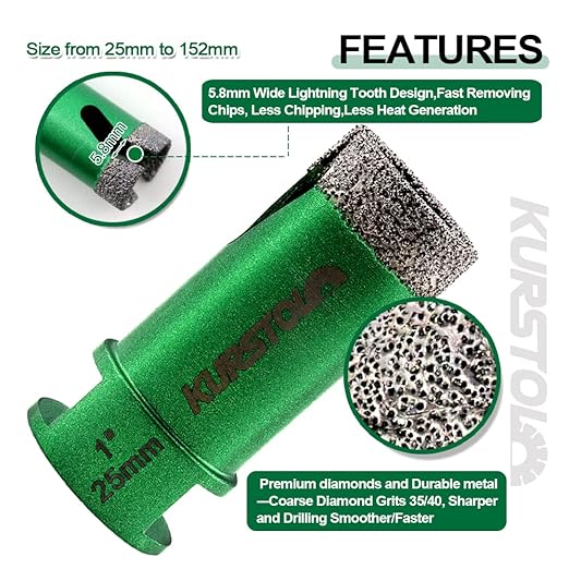Tile Hole Saw Kit - 5pcs 35/50/65/75/102mm Diamond Core Drill Bits+1" Versatile Drilling Milling Bit+2" Beveling Chamfer Bit 5/8-11" Thread for Porcelain Ceramic Granite Marble Angle Grinder