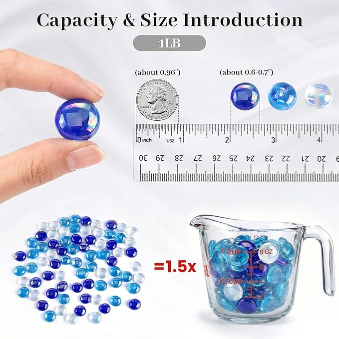 FUTUREPLUSX 1LB Iridescent Flat Glass Marbles, Vase Fillers Blue Mixed Glass - Image 2