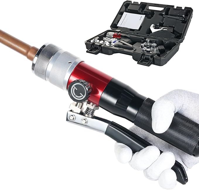 Hydraulic Tube Expander HVAC Swaging Tool Kit Copper Pipes Compact Tool Set with Tube Cutter, Deburring Tool, and 7 Expander Heads 3/8, 1/2, 5/8, 3/4, 7/8, 1, 1-1/8 Inch