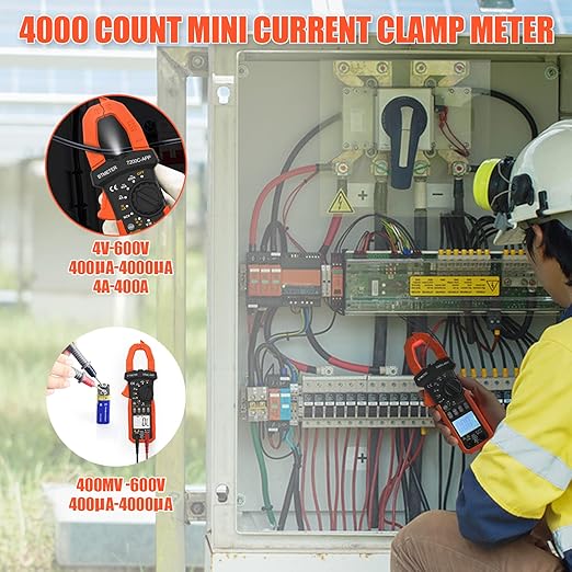 BTMETER Digital Clamp Meter Multimeter, Auto Range 4000 TRMS AC DC Voltmeter Ammeter Test Volt Amp Ohm Capacitance Frequency w/Data Export, Mini Multi Tester BT-7200CAPP