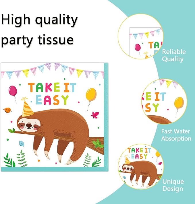 40Pcs Sloth Birthday Party Decorations Supplies Set - Image 4