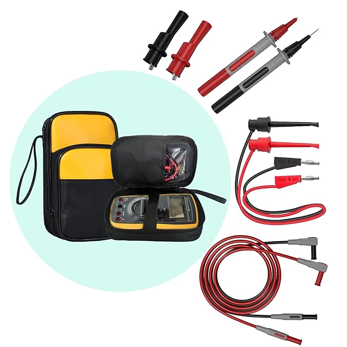 Multimeter Test Leads Kit with Soft Tool Carrying Case Alligator Clips Test Hook Clips Wire Replaceable Precision Sharp Probes for Digital Electrical Multimeter Testing