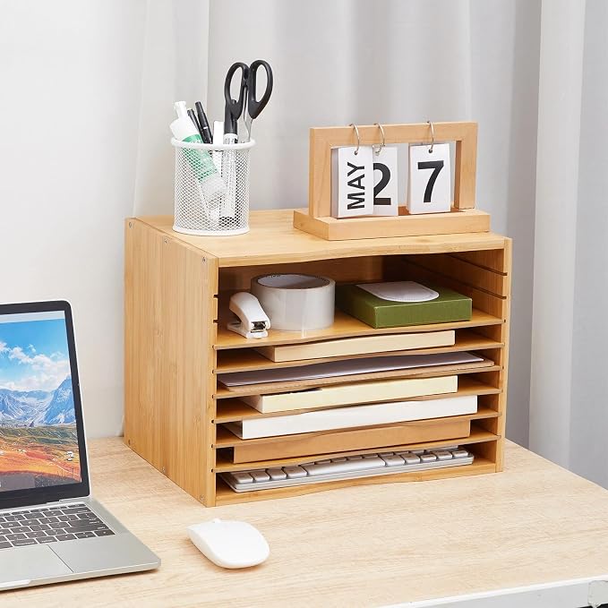 Ripeng 1 Pack Bamboo Puzzle Holder Rack, 7-Tier Adjustable Storage Organizer - Image 7