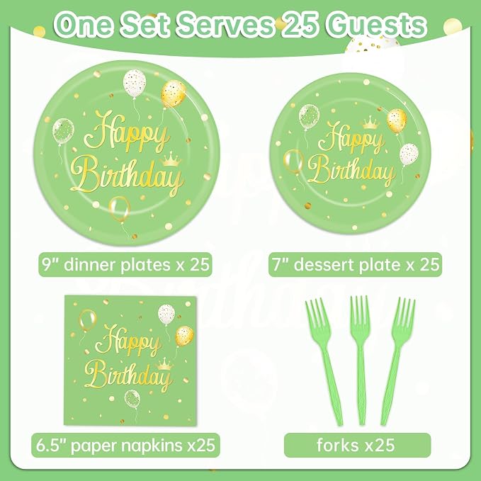 Qyeahkj 100 Pcs Sage Green Birthday Party Supplies Olive Green Gold Paper - Image 2