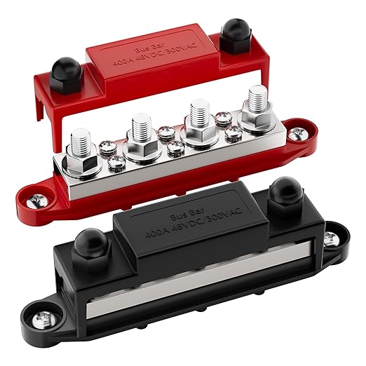 400A Power Distribution Block 12V Bus Bar 4 x 3/8" (M10) Terminal Studs and 6 x #10 Terminal Screws 12 Volt Marine Bus Bar Positive & Negative for Boat Automotive Solar System
