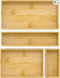 Silverware Bamboo Drawer Organizer Tray, 4 PCS Kitchen Drawer Organizer Storage for Utensil Cutlery, Bathroom, Office Desk, Makeup