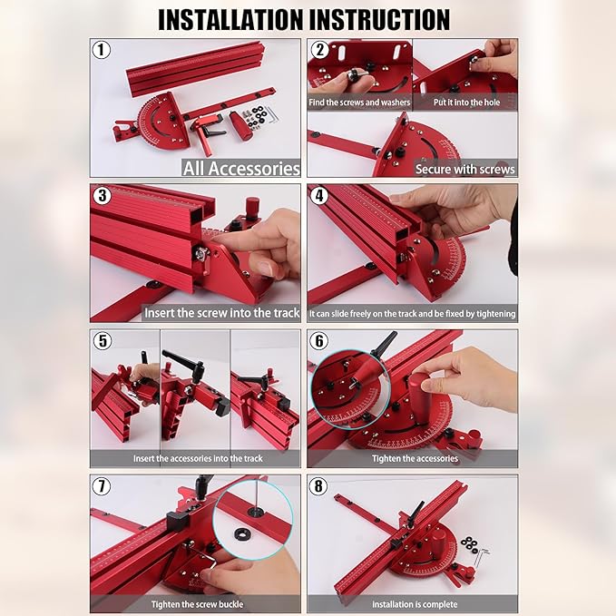 Table Saw Miter Gauge Works w/Table Saws, Band Saw and Router Table (Red)