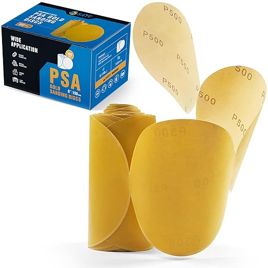 S SATC 100 PCS PSA Sanding Discs 6 Inch Sanding Discs Stick On 500 Grit Round Sandpaper Roll for Orbital Sander
