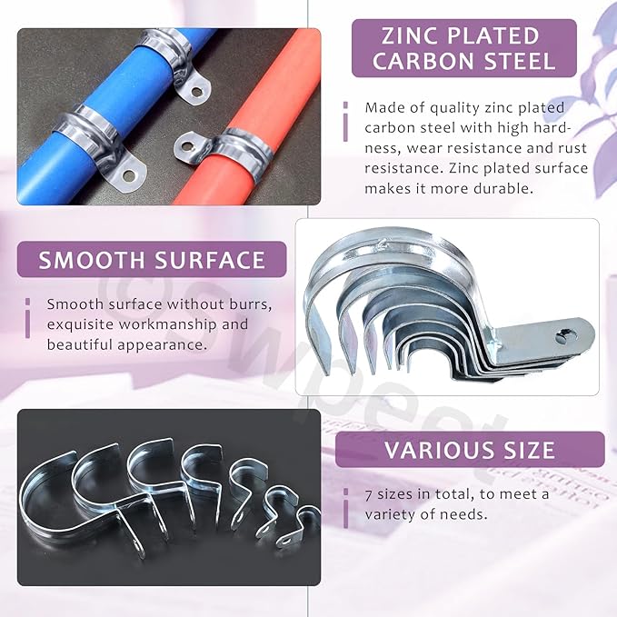 Swpeet 20Pcs 2-1/2"(63mm) Zinc Plated One Hole EMT Pipe Strap Kit, Pipe Straps U Bracket Tube Strap Pipe Clamp 1 Hole Snap On Pipe Strap Conduit Clamps Tension Clips for Fixing EMT Conduit Pipe