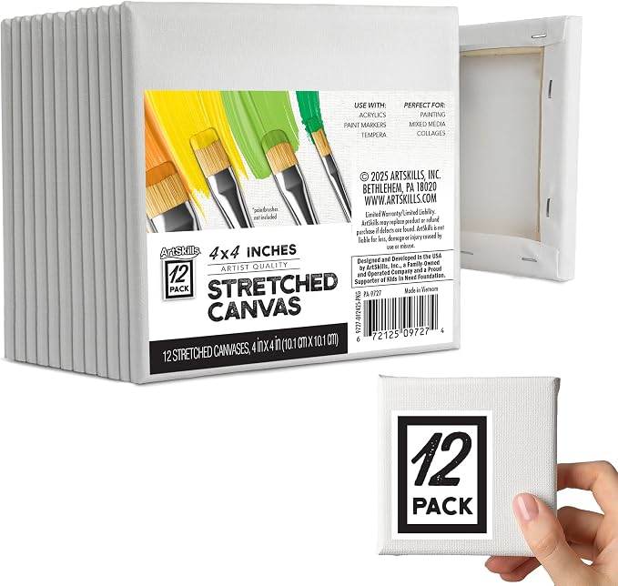 ArtSkills Stretched Canvas for Painting, 4x4 Mini Canvas, Premium Wood Frame by ArtSkills