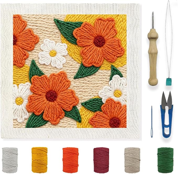 INFUNLY Punch Needle Frame Kits Red Flowers Punch Needle Embroidery Set by INFUNLY