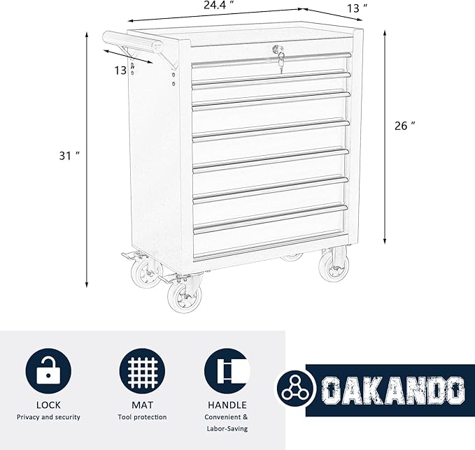 7-Drawer Metal Rolling Tool Chest with Wheels,Tool Storage Cabinet with Locking System，Toolbox with Wheels for Garage,Workshop, Repair Shop(Red, 7-Drawer)