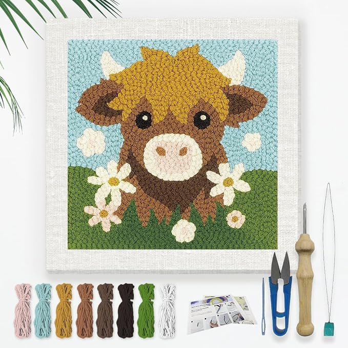 Doodlream Highland Cow DIY Punch Needle Embroidery Kit by Doodlream