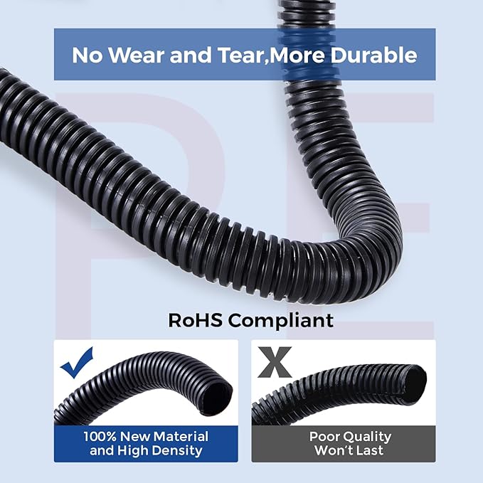 Wire Loom 1/2 inch 33ft, YCLYC Split Loom, Cord Protectors from Pets, Wire Protector Tubing, Flexible Wire Conduit, Electrical Cord Cover for Automotive, Black