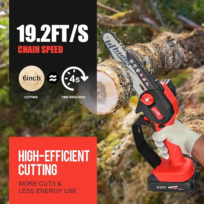 Cordless Mini Chainsaw, 20V Max Battery 6 Inch Small Chain Saw, One-Hand Handheld Electric Portable Chainsaw for Cutting Wood Trimming and Woodworking- Mini Chain Saw Cordless with 1 Batter