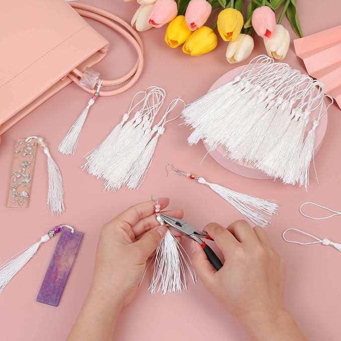 Bookmark Tassels Bulk, Cridoz 50Pcs Small Tassels Silky Handmade Soft Craft - Image 7