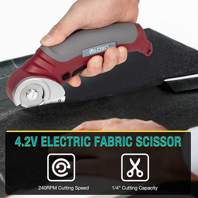 VLOXO Cardboard Cutter, Cordless Electric Scissors with Safety Lock, 4.2V Electric Box Cutter Multi-Cutting Tools, Rechargeable Powerful Scissors for Carpet Leather Felt with Storage Box