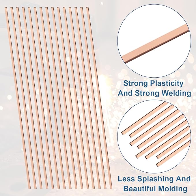 50 Sticks Brazing Rods AWS BCuP-5 15% Silver Solder Phos Copper Alloy, Industry 0.050"x 1/8"x10" Flat Welding Rods Low Melt Aluminum Welding Rod for HVAC Refrigerator Air Conditioning