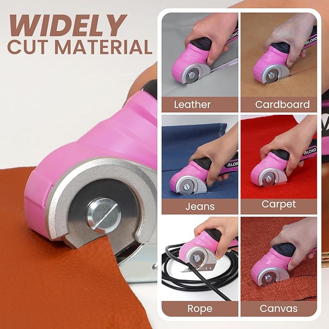 VLOXO Cardboard Cutter, Cordless Electric Scissors for Leather with Safety Lock, Box Cutter Electric Multi-Cutting Tools Rechargeable Powerful Scissors for Canvas Leather Plastic with Storage Box Pink