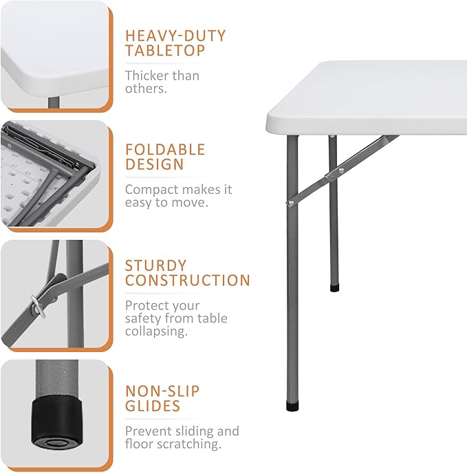 SUPER DEAL 33 Inch Folding Card Table, Indoor Outdoor Portable Plastic Kitchen - Image 5