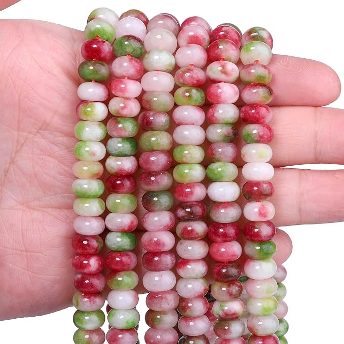 Songxi 5x8mm Natural Watermelon Tourmaline Stone Rondelle Beads, Gemstone by SongXi