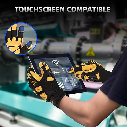 JUMPHIGH Safety Work Gloves, Synthetic Leather Impact-Resistant Heavy Duty Mechanic Gloves, Sensitive Touch Screen, Flexible Grip Gloves for Work (L)