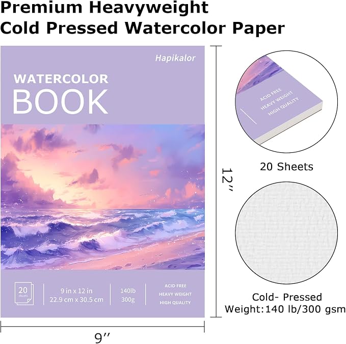 Watercolor Paper Pad 9x12, 140lb/300gsm Cold Press Drawing Paper, 20 Sheets - Image 2