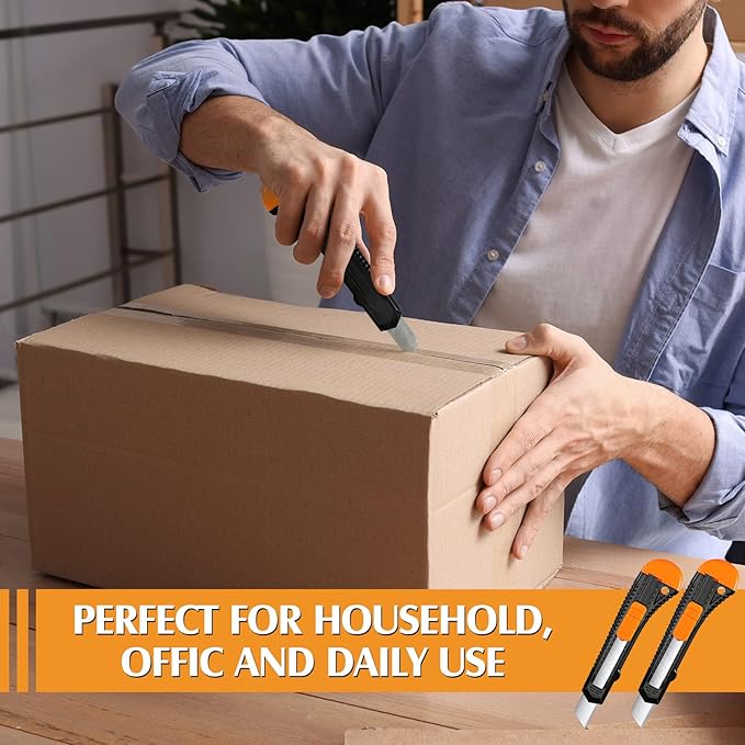 Lasnten 50 Pack Box Cutter Retractable Utility Knife 18mm Wide Blade Cardboard Cutter Suitable for Office Art, Craft and Home Use