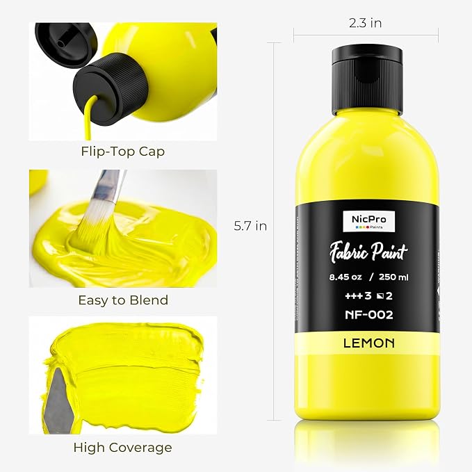 Nicpro Yellow Fabric Paint, 8.45 oz Fabric Paint - Image 2