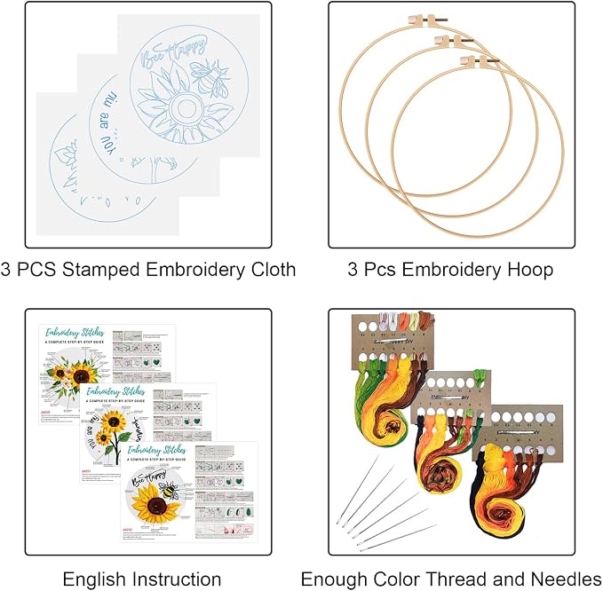 Louise Maelys 3 Sets Sunflowers Embroidery Kit - Image 2
