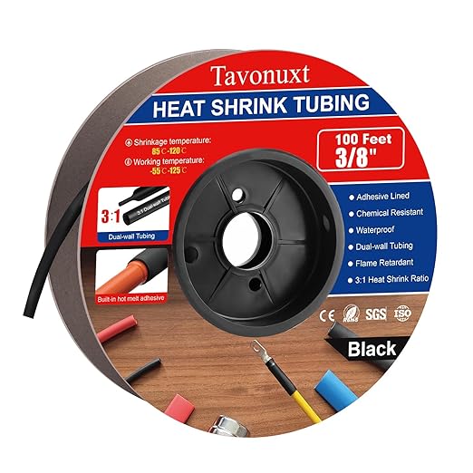 3/8" 100ft 3:1 Heat Shrink Tubing with Adhesive Lining - Marine Grade, Ideal for Home, Automotive, and Industrial Use - Black