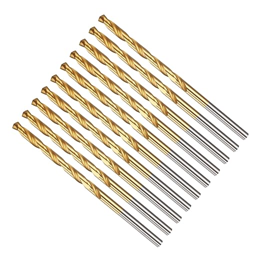 Drill Bit, 3/16" Cutting Diameter, 4341 HSS TiN Coated 135° Cutting Angle Jobber Bits - (Applications: for Drilling Soft Metal Plastic Wood), 10-Pieces