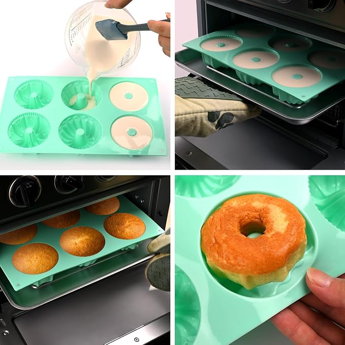 HUAKENER 2 Pcs Mini Fluted Cake Pan, 6-Cavity Fluted Tube Cake Pan, Non-stick - Image 4