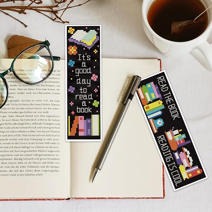 INFUNLY 6PCS Book Theme Cross Stitch Bookmark Kits 8''x2.4'' Study Bookmark - Image 5