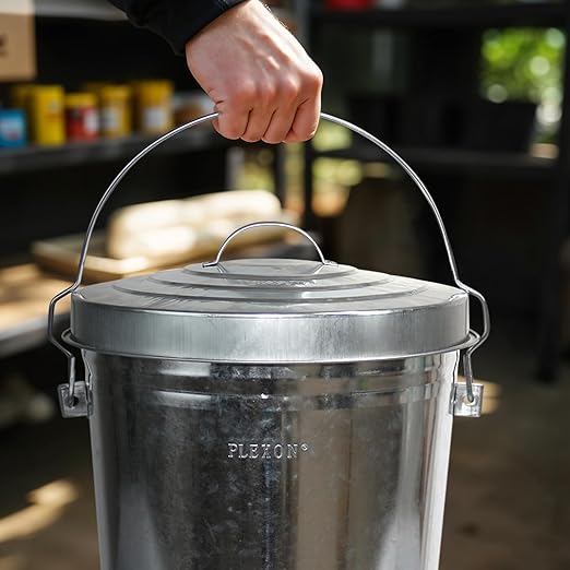 Plexon Metal Trash Can with Locking Lid Outdoor Storage Bucket for Bird Seed Ash 6-Gallon Galvanized Steel 6 Pack