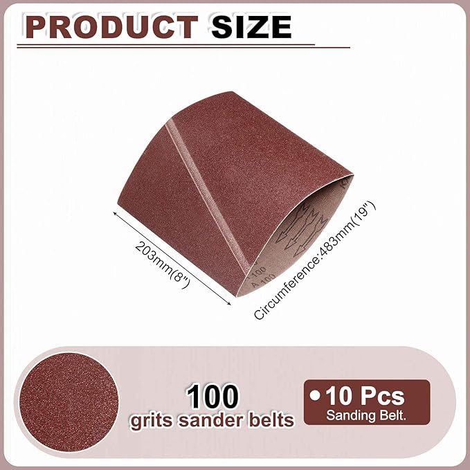 HARFINGTON 8 x 19 Inch Sanding Belts, 12 Pcs 100 Grits Aluminum Oxide Abrasive Belt Sander File Belt for Woodworking, Metal Polishing, Knife Sharpener