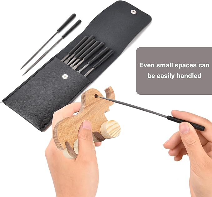 10pcs Mini Steel Needle Files,Packed in Synthetic Leather Case,for high Precision Sanding Work on Wood and Plastic Carving