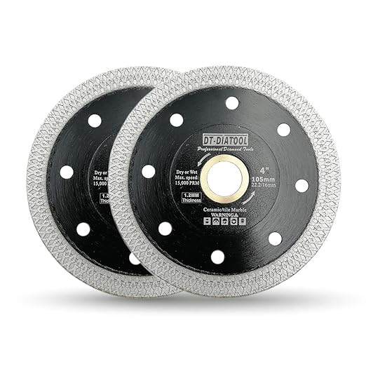 DT-DIATOOL Diamond Tile Blade 4 Inch 2pcs Diamond Turbo X Mesh Rim Segement Circular Saw Blade for Procelain Ceramic Stoneware Marble Granite Fits 5/8"-7/8" Arbor