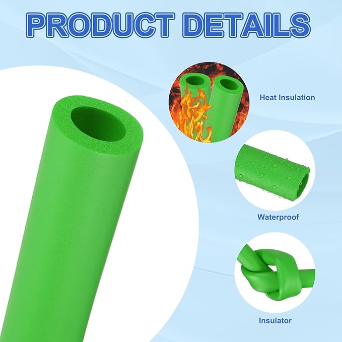 uxcell Pipe Insulation Tube Foam, 7/8" ID x 3/16" Thick x 1.64ft Foam Pipe Cover Non-Slip Hollow Tubing Guitar Air Conditioner Stand Fitness Equipment Handles, Green