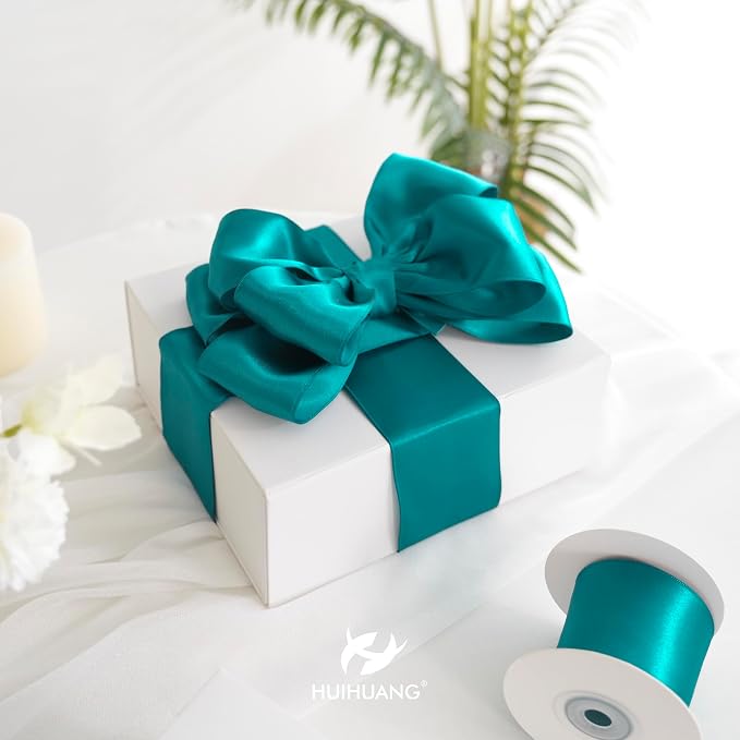 HUIHUANG Teal Wired Ribbon 2.5 inch Peacock Blue Satin Wire Ribbon - Image 6