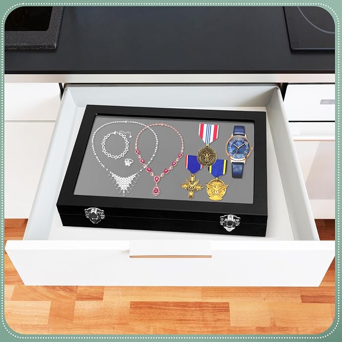 Huquary 3 Pcs Wooden Jewelry Box Glass Top Display Cases - Image 7